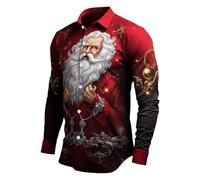Chemise de Noël funky pour homme - Motif imprimé 3D - Chemise festive de Noël - Chemise décontractée à manches longues - Imprimé Père Noël - Tenue de Noël - Chemise ouverte à l'avant, rouge, 3XL