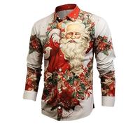 Chemise de Noël funky pour homme - Motif imprimé 3D - Chemise festive de Noël - Chemise décontractée à manches longues - Imprimé Père Noël - Tenue de Noël - Chemise ouverte à l'avant, rouge3, L