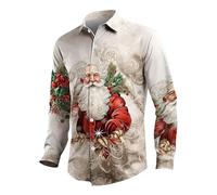 Chemise de Noël funky pour homme - Motif imprimé 3D - Chemise festive de Noël - Chemise décontractée à manches longues - Imprimé Père Noël - Tenue de Noël - Chemise ouverte à l'avant, jaune, S