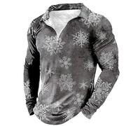 Chemise de Noel Homme à Demi-Fermeture Éclair Polo Homme Manches Longues à 3D Imprimé de Noël Drole Chemisette Mode Tee Shirt Hiver Chaude Polos Grande Taille Chemisier Décontracté Chemises T Shirt