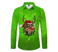 Chemise De Noel Homme Chemise Bucheron Tenue Noel, Shirt Homme Noël Motif 3D Funky Christmas Manches Longues Button Down Hauts Taille Fine Décontracté Mode Simple, pour Fête Festive