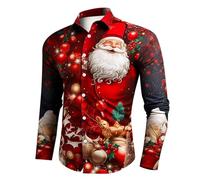 Chemise De Noel Homme Chemise De Noël Homme Manches Longues Boutonnées Mode Drôles Christmas Manches Longues Shirt Imprimé Slim Fit Chemisier Élégant et Chic Grande Taille Shirt (A-Red, XXL)