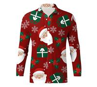 Chemise De Noel Homme Chemise Drole Polo De Noel, Chemises Homme Noël Élégant Et Chic Shirt Hauts De Noël Manches Longues Boutonnées Revers Imprimé De Christmas Casual Funky Coupe Cintrée
