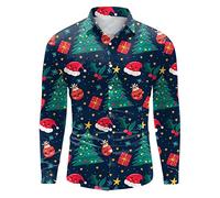 Chemise De Noel Homme Chemise Hawaienne Tenue De Noel, Hommes Noël Festivals Vacances Hauts Décontracté Chemises Fête 3D Imprimer Intéressant Laid Revers Manches Longues Chic Cadeaux