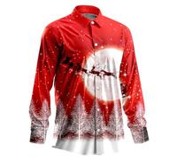 Chemise de Noël Homme, Chemises de Noël Pours Automne Et Hiver Manches Longues Boutons Imprimé Complet Chemises D'Ambiance Spéciales Amusantes (Watermelon Red XS)