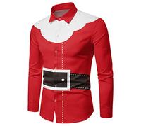 Chemise de Noel Homme, Chemises de Noël Pours Automne Et Hiver Manches Longues Boutons Imprimé Complet Chemises D'Ambiance Spéciales Amusantes (Watermelon Red XXXXXL)