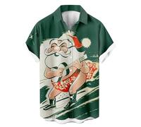 Chemise de Noël Homme - Haut de Chemise À Manches Courtes avec Bouton de Et Impression Numérique du Père Noël en 3D Pours (Green M)
