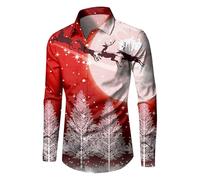 Chemise de Noël Homme, Haut de Chemise À Manches Longues avec Bouton de de Vacances Pours Impression Numérique 3D de Noël (Watermelon Red XXL)
