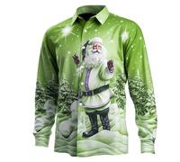 Chemise de Noël Homme - Haut de Chemise À Manches Longues avec Bouton Imprimé Numérique du Père Noël en 3D Pours (Mint Green M)