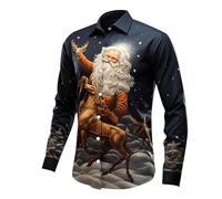Chemise de Noel Homme - Haut de Chemise À Manches Longues avec Bouton Imprimé Numérique du Père Noël en 3D Pours (Gold M)