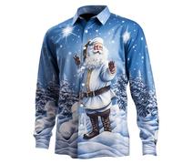 Chemise de Noël Homme - Haut de Chemise À Manches Longues avec Bouton Imprimé Numérique du Père Noël en 3D Pours (Sky Blue M)