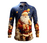 Chemise de Noel Homme - Haut de Chemise À Manches Longues avec Bouton Imprimé Numérique du Père Noël en 3D Pours (Navy M)