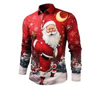 Chemise De Noel Homme Manche Longue Chemise Infroissable, Haut Grande Taille Hawaienne Slim Fit Funky Motif 3D Drole Print Col Rabattu avec Bouton Classique EléGant