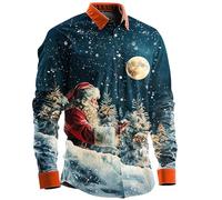Chemise De Noël Homme Manches Longues Impression Numérique 3D Classique Col À Revers Chemise De Noël Slim Fit Pull Noël pour Hommes Grande Taille Hauts Haut Christmas