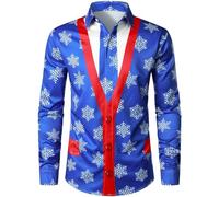 Chemise de Noel Homme Manches Longues Rouge Tee Shirt 3D Imprimer Pull de Noel Moche Noël Moche Chemisette Vetement sans Repassage Blouse De Travail à Rever Classique Haut (H-A, L)