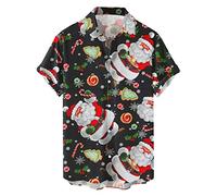 Chemise de Noël Homme, T-Shirt À Manches Courtes pour avec Bouton d'impression Numérique 3D Père Noël (D XXXL)