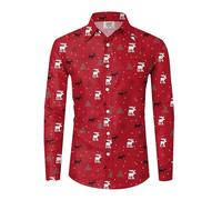Chemise de Noël imprimée pour homme - Chemise de Noël amusante - Impression 3D - Chemise à manches longues - Motif de Noël - Respirant - Pour les loisirs - Tempérament simple - Chemise traditionnelle