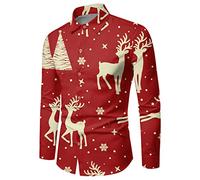 Chemise de Noël pour Homme, Automne Hiver Noël Manches Longues Imprimé Festif Drôle Atmosphère Spéciale Chemises (Watermelon Red XL)
