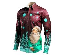 Chemise de Noël pour homme avec motif Père Noël moche - Haut tendance à boutons - Manches longues - Col à revers - T-shirt surdimensionné et doux - Cadeau pour homme, Rouge, M