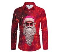 Chemise de Noël pour Homme - Chemise Boutonnée À Manches Longues pour Décontractée Imprimée Père Noël Style Business Ample Et Confortable (Red XL)