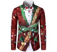 Chemise De Noel pour Homme Chemise Western Polo De Noel, Christmas Homme Fête Festive Noël Shirt Motif 3D Funky a Manches Longues Button Down Hauts Taille Fine Décontracté Mode Simple