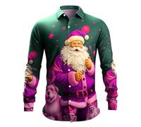 Chemise de Noël pour Homme - Haut de Chemise À Manches Longues avec Bouton Imprimé Numérique du Père Noël en 3D Pours (Army Green M)