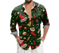 Chemise De NoëL pour Homme, Haut De Chemise Homme à Manches Longues Imprimé NuméRique 3D PèRe NoëL Style Moderne Et éLéGant pour Occasions DéContractéEs Et Professionnelles