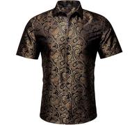 Chemise de Noël pour homme - Manches courtes - Chemise tropicale boutonnée - Chemise de plage d'été à manches courtes - Col montant - Chemise pour homme, marron, L