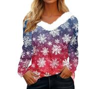 Chemise de Noel Renne Col V Haut de Noël Femme Et Elegant Manches Longues Pull Noel Moche Elegant Glamour Multicolore Sweat de Noël Et Elegante Chemisier Femme Chic Multicolore M