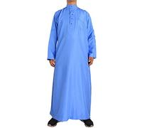 Chemise de Noël Robe à col coréen Thobe Longue à Manches Longues avec Poche Solide Chemises Décontractées, bleu, 52
