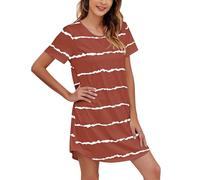 Chemise de nuit à manches courtes en coton pour femme - Chemise de nuit courte pour femme - Grande taille - Col rond - Rayures - T-shirt ample - Pull de nuit léger décontracté et doux, bordeaux, M