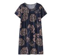 Chemise de nuit à manches courtes en coton pour femme - Col rond - Robe de plage - Pour les personnes âgées - Douce - Nuisette d'été - Lounge - Chemise de nuit d'été ample