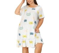 Chemise de nuit à manches courtes en coton pour femme - Pyjama pour femme - Longue et mignonne - Grandes tailles - Robe de nuit ample - Nuisette douillette - Doux - Chemise de nuit courte - Vêtement