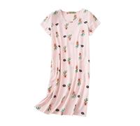 Chemise de nuit à manches courtes pour femme - Col rond - Robe de nuit légère - T-shirt de nuit avec imprimé - Vêtement de nuit tendance, Orange1., M