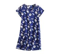 Chemise de nuit à manches courtes pour femme - Col rond - Robe de nuit légère - T-shirt de nuit avec imprimé - Vêtement de nuit tendance, Bleu foncé 2., S