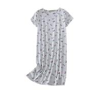 Chemise de nuit à manches courtes pour femme - Col rond - Robe de nuit légère - T-shirt de nuit avec imprimé - Vêtement de nuit tendance, Gris 1, L