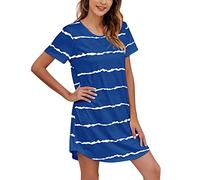 Chemise de nuit à manches courtes pour femme - Grandes tailles - Décontracté - Manches courtes - Rayé - T-shirt ample avec col rond - Robe de pyjama - Vêtement de détente - Nuisette - Manches courtes,