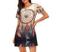 Chemise de nuit à manches courtes pour femme Motif attrape-rêves, Noir , XL