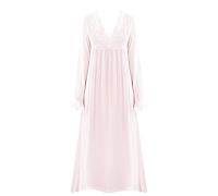 Chemise de Nuit à Manches Longues pour Femmes Princesse Palais rétro Chemise de Nuit avec Patch en Dentelle Col V Profond Longue Pyjama Couleur Pure Style Princesse Confort Vêtements De Nuit