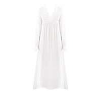 Chemise de Nuit à Manches Longues pour Femmes Princesse Palais rétro Chemise de Nuit avec Patch en Dentelle Col V Profond Longue Pyjama Couleur Pure Style Princesse Confort Vêtements De Nuit