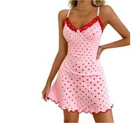 Chemise de nuit ajustée imprimée d'amour pour femmes, pyjama en dentelle à col en V, vêtements de maison, lingerie grande taille 4x-5x, rose, S