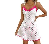 Chemise de nuit ajustée imprimée d'amour pour femmes, pyjama en dentelle à col en V, vêtements de maison, lingerie grande taille 4x-5x, rose vif, L