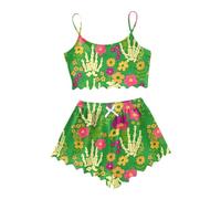 Chemise de nuit avec débardeur sans manches Ensemble short pour femme, vêtements d'intérieur décontractés, imprimé Halloween, vêtements de tous les jours confortables Pyjama femmes S, vert, M