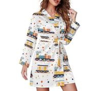 Chemise de nuit courte pour femme - Imprimé train coloré et camping-car - Vêtements de nuit à manches longues pour femme, Style-22, S