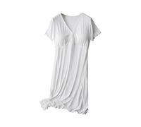 Chemise de nuit d'allaitement à manches courtes pour femme, chemise de nuit d'allaitement douce pour la grossesse, chemise de nuit rembourrée à boutons, vêtement de détente confortable, blanc, 3XL