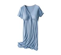 Chemise de nuit d'allaitement à manches courtes pour femme, chemise de nuit d'allaitement douce pour la grossesse, chemise de nuit rembourrée à boutons, vêtement de détente confortable, bleu, 3XL