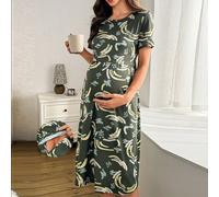 Chemise de nuit d'allaitement de maternité avec imprimé sur tout le corps et lien dans le dos L,M,S,XLTout ImpriméTissu tricoté