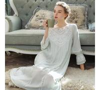 Chemise De Nuit en Coton Chemise De Nuit Douce Dentelle Elegt Robe De Nuit Feuille De Lotus Douce Maison Porter Mariée Femmes, Blue, HL