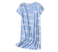 Chemise de Nuit en Coton pour Femmes Chemise de Nuit à Manches Courtes Chemise de Nuit imprimée décontractée De Pyjama Coton