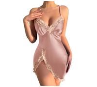 Chemise de nuit en dentelle comme de la soie, robe d'été fine et respirante, vêtements de maison, rose, XL
